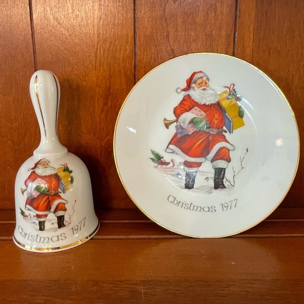 SANTA Christmas Plate & Bell Set 1977 Kuba PORZELLAN Bavaria Germany Limited Ed